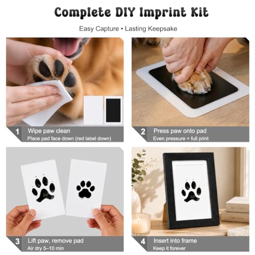 Pet Photo and Paw Print Frame Kit, Black Wood for Dogs and Cats
