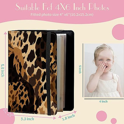 Photo Album 4x6 Photos - 60 Photos Capacity PU Leather Cover Photo Album with Strong Elastic Band, Portable Picture Album for Family Wedding Wedding Anniversary, Art Leopard Print - color: Art Leopard Print