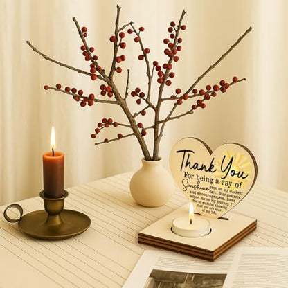 Christmas Thank You Friends Gifts, Ray of Sunshine Quote, Appreciation Encouragement Gratitude Gifts for Mentor Mom Friend Therapist Sister, Christmas Keepsake Candlestick Holders-LATZ06 - color: Wood Sunshine