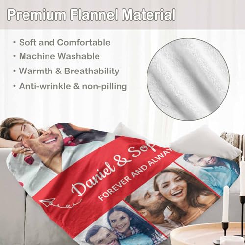 D-Story Custom Blanket with Photos Text Personalized Blankets and Throws Customized Fleece Picture Blanket for Adult Kid Funny Birthday Gifts for Family Couple Wife Husband 4 Photos - color: B2-4 Photos