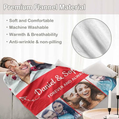 D-Story Custom Blanket with Photos Text Personalized Blankets and Throws Customized Fleece Picture Blanket for Adult Kid Funny Birthday Gifts for Family Couple Wife Husband 4 Photos - color: B2-4 Photos