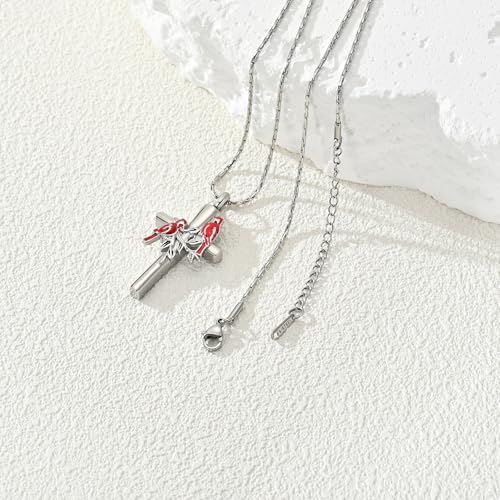 constantlife Cardinal Urn Necklace for Ashes Stainless Steel Red Blue Bird Pendant Cremation Keepsake Human Pet Memorial Jewelry for Women Men - color: Silver