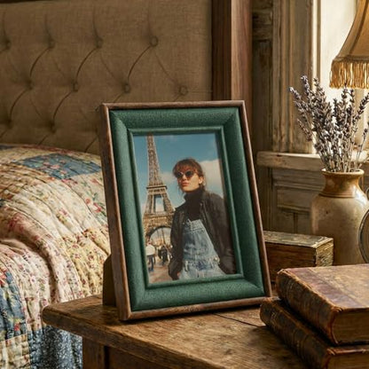 5x7 Rustic Wood Picture Frame with Green Lining,Dark Wood, 5 By 7 - color: Walnut-Green, size: 5x7, 1-Pack