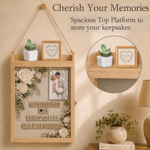 11x16 Flower Shadow Box Frame with Shelves, Rustic Wood - color: Standard Wood