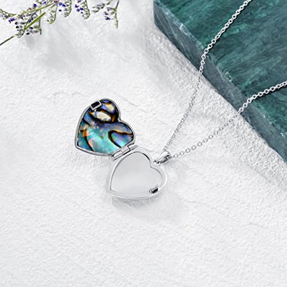 SOULMEET Personalized Tree of Life/Palm Tree Heart Locket Sterling Silver Necklace That Holds 1 or 2 Pictures Memorial Vintage Photo Locket Custom Any Photo Healing Gift - style: B1-Abalone tree locket only