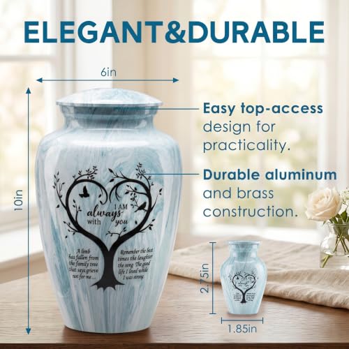 Emvency Urn for Human Ashes, Set of 5, Metal, Funeral, Hummingbird Tree | Marble Bird Nature Finish Eco-Friendly Handcrafted Decorative Keepsake Memorial Adults 1 Large 4 Small - color: Aqua Marble