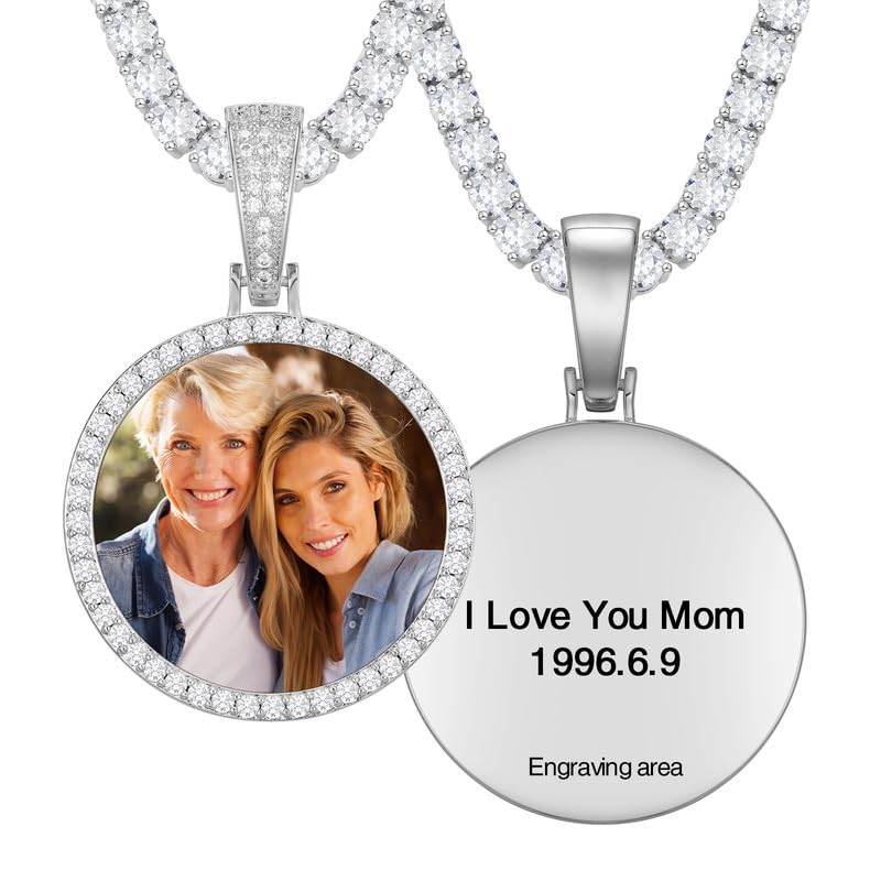 YIMERAIRE Customized Picture Necklace Personalized Circle Chain - color: 01 Circle Pendant Text(Silver)+Tennis Chain 0171