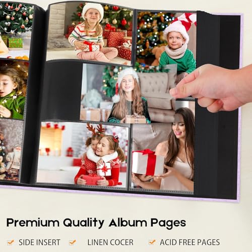 Aevdor Large Capacity 4x6 Photo Album, 1000 Photos, Linen Cover, Purple | Black Inner Pages, 3 Horizontal and 2 Vertical Pockets per Side, Front Photo Window, Family, Wedding & Travel Memories - color: Purple