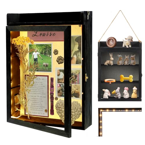 11x16 Dog Memorial Shadow Box Frame with Shelves, Black - color: Standard Black