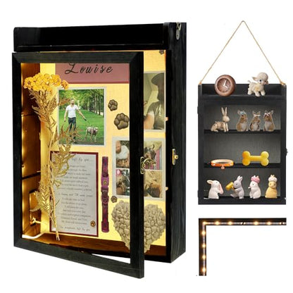 11x16 Dog Memorial Shadow Box Frame with Shelves, Black - color: Standard Black