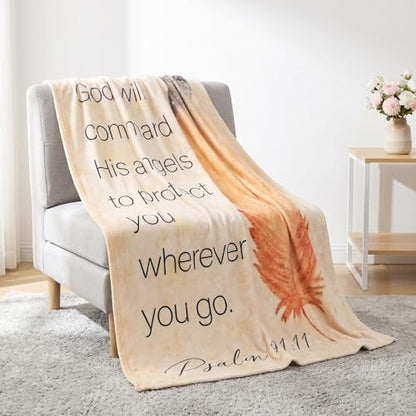 LeaMea Christian Gifts for Women,Christian Blanket with Feathers,Religious Gifts for Women,Birthday,Christmas,Inspirational Gift for Friend,Sister,Soft Throw Blankets 60'' x 80'' - size: 60'' x 80''