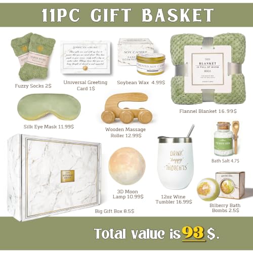 AHAGIFTREE Gift Baskets for Women,11PC Care Package with Moon Lamp,Grief,Get Well Soon After Surgery,Birthday,Think of You,Thank You,Sympathy (green) - color: green