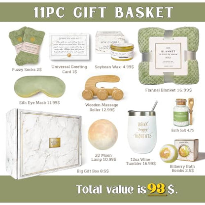 AHAGIFTREE Gift Baskets for Women,11PC Care Package with Moon Lamp,Grief,Get Well Soon After Surgery,Birthday,Think of You,Thank You,Sympathy (green) - color: green