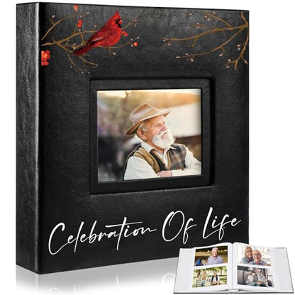 ReliThick Cardinal Funeral Photo Album 4 x 6 Inch 200 Blank Pages Memorial Leather Memory Album Scrapbook for Memorial Service Celebration of Life Decor in Loving Party Supply(Celebration of Life) - style: Celebration of Life