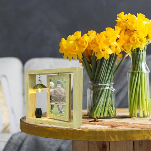 Kichvoe Rotating Memorial Picture Frame with Small Urn for Ashes 4X6 Inch Wooden Tabletop Keepsake Frame for Human Ashes