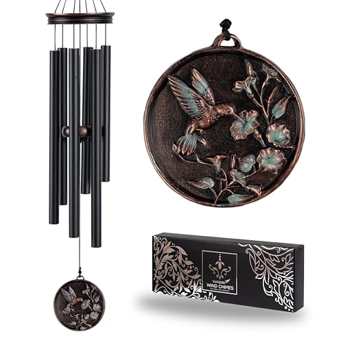 Vintage Wind Chimes for Outside Deep Tone - 34'' Wind Chimes Outdoor Clearance, Windchimes Outdoors, Memorial Wind Chimes, Sympathy Gift, Patio, Home Décor, Vintage Black (34" Hummingbird - A) - size: 34" Hummingbird - A