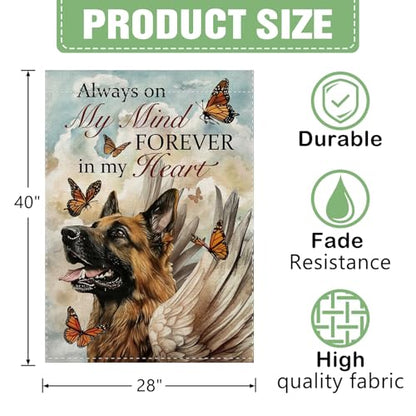 German Shepherd Memorial Garden Flag 28x40in Always on My Mind - color: German Shepherd, size: 28" x 40"