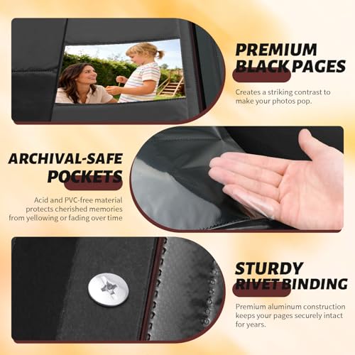 Leather Photo Album 4x6 Pockets, Picture Album for Family Christmas Gift | Large Capacity PU Leather Cover 600 Pockets Black Inner Page Slip In Holds Horizontal & Vertical Photos - color: Brown