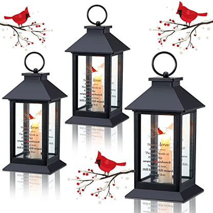 Kingdder 3 Pieces Memorial Lantern Sympathy Gifts Funeral Cardinal Lantern with Flickering LED Candle Black Bereavement Gifts in Memory of Loved One Candle for Loss Mom Mother Dad Father Husband