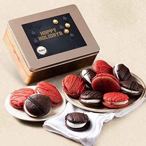 Dulcet Gift Baskets Chocolate and Red Velvet Whoopie Pie Tin Assortment, Cookie and Cream Snacks for a Holidays, Birthday, Sympathy, Get Well, & Family or Office Gatherings for Men & Women - color: Holiday