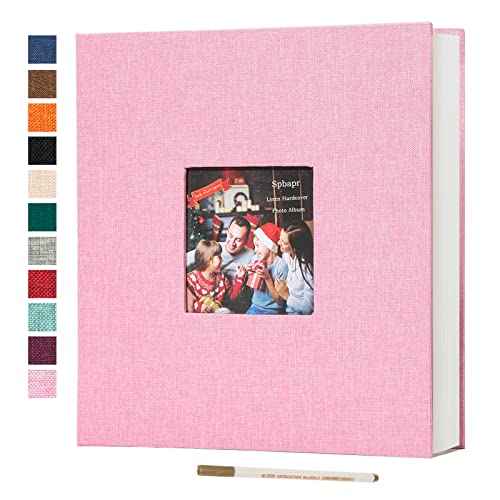 Spbapr Large Photo Album Self Adhesive 3x5 4x6 5x7 8x10 Pictures Magnetic Scrapbook 40 Blank Pages Linen Cover DIY Album with A Metal Pen - color: Pink, size: 11''x10.6''40pages