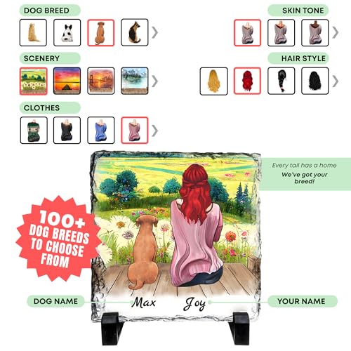 Personalized Photo Rock Slate Frame - 1 Dog Mom - Square Shape | Custom Stone Plaque Picture Frame, Dog Lovers Gift for Women, Gifts for Mom, Birthday, Christmas, Mother’s Day - color: Mom-1Dog-Slate