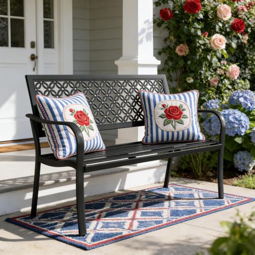 Grand patio 50" Outdoor Bench, Garden Bench with Armrests, Black | Anti-Rust Metal Powder Coated Frame, Patio Bench for Front Porch Park Outside Furniture - color: Black