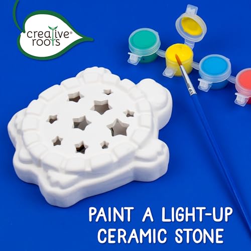 Creative Roots Paint Your Own Stepping Stone Kit, Mini Light Up Turtle | DIY Garden Stepping Stone Activity, Arts and Crafts Project for Kids, Includes Pre-Cast Ceramic and Paints - style: Light Up Turtle