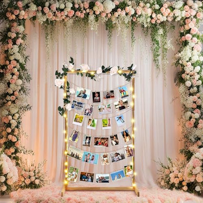 Colingmill 47 Inch Wedding Photo Display Frame Board with String Lights and 30 Clips Standing Picture Collage Board Photo Frame Display Holder for Wedding Bridal Shower Anniversary Party Decor