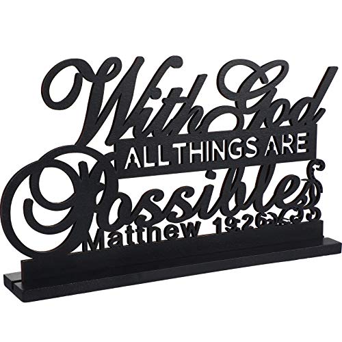 Jetec Inspirational Table Sign Art Decoration, with Lord Possible | Faith Decor for Table Centerpiece, Wooden Base Metal Cutout, Home Living Room, Motivational Letter Sign - style: With Lord Possible