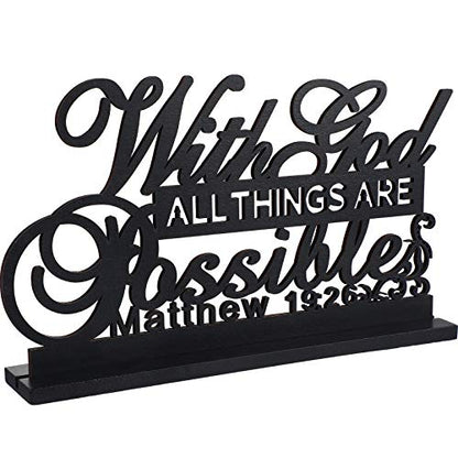 Jetec Inspirational Table Sign Art Decoration, with Lord Possible | Faith Decor for Table Centerpiece, Wooden Base Metal Cutout, Home Living Room, Motivational Letter Sign - style: With Lord Possible