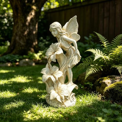 Angel Figurines Garden Statue with Solar Powered Light 12.2IN - color: Showerhead Angel