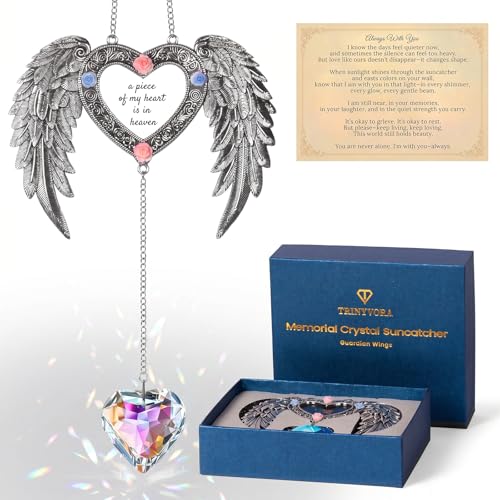 Sympathy Gift for Loss of Loved One,Angel Wing Sun Catcher,Memorial Gifts | A Piece of My Heart is in Heaven,Crystal Suncatcher for Windows, Bereavement & Grief Gift for Women, Remembrance Decor