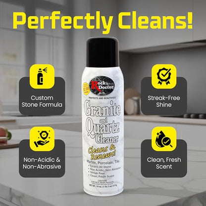 Rock Doctor Granite & Quartz Cleaner Spray 18 oz. Can, Cleans Tile, Marble, Kitchen Countertop, and Natural Stone Surfaces, Streak-Free Shine (6Pack)