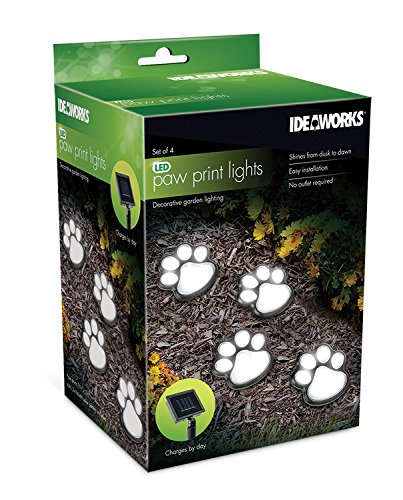 IdeaWorks JB7356 Dog Paw Solar Lights Outdoor Panels - Bright Energy Efficient and Perfect for your Garden - 4 pc Set, Black