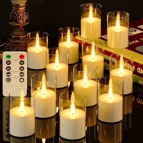 12Pack Flameless LED Candles, Remote & Timer, Battery Powered, Clear, 2"x3" | Small Pillar & Votive Candle with Realistic Flickering Warm Glow for Centerpieces, Wedding Tables, Holiday, and Home Decor - color: Clear, size: 12Pack-Remote&Timer