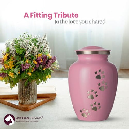 Ottillie Legacy Pink/Pewter/Vert Urn, up to 25lbs - color: Ardent Pink, Vertical Pewter Paws, size: Small