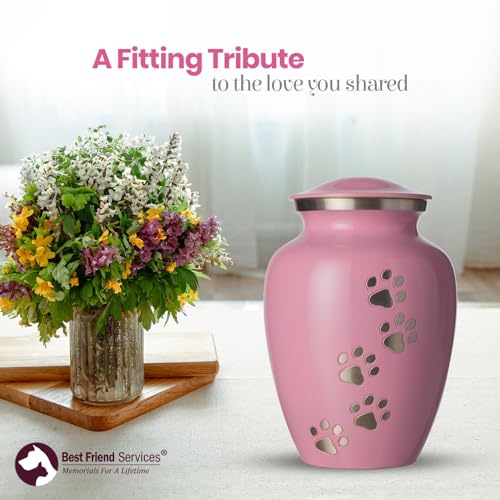 Ottillie Legacy Pink/Pewter/Vert Urn, up to 115lbs - color: Ardent Pink, Vertical Pewter Paws, size: Large
