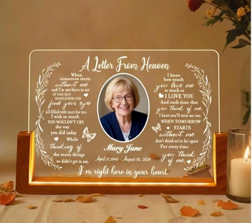 Personalized Memorial Picture Frame Night Light Lamp, Custom in Loving Memory Sign, Loss of a Loved One Sympathy Gifts