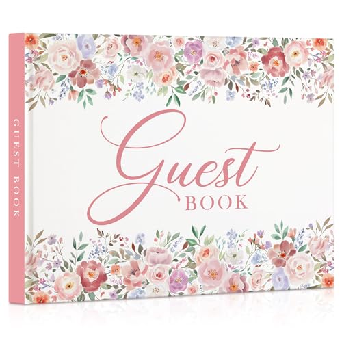 EVERLORIA Wedding Guest Book, Leather Guest Sign in Book, 108 Blank Pages Signature Polaroid Guestbook for Wedding Reception Anniversary Bridal Baby Shower Birthday Quinceanera Graduation, 9"x7" - color: Floral D