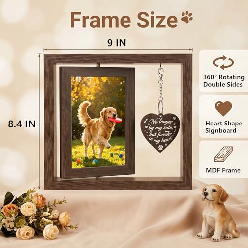 Dog Memorial Gifts for Loss of Dog - Brown 4x6 Rotating Wooden Picture Frame - Pet Memorial Gifts - Loss of Cat Sympathy Bereavement Remembrance Gift - color: Brown