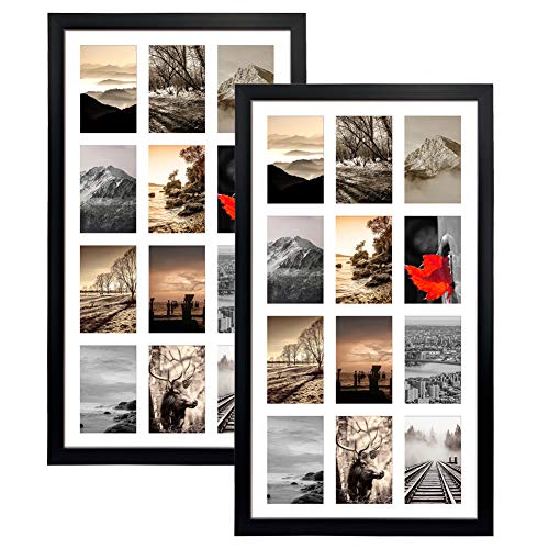12 Opening 4x6 Black Collage Picture Frames Set of 2, Multiple Frames for Displaying 6x4 Photos with White Mat - color: Black, size: 16X28 (4x6 Opening )-2 Pack