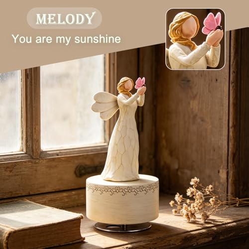 Angel Music Box, Sculpted Hand-Painted Musical Figure Gifts Butterfly Music Box Guardian Angel Figurine for Daughter Women Birthday Anniversary, Play You are My Sunshine - color: Angel Holding Butterfly