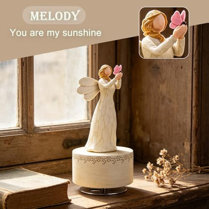 Angel Music Box, Sculpted Hand-Painted Musical Figure Gifts Butterfly Music Box Guardian Angel Figurine for Daughter Women Birthday Anniversary, Play You are My Sunshine - color: Angel Holding Butterfly