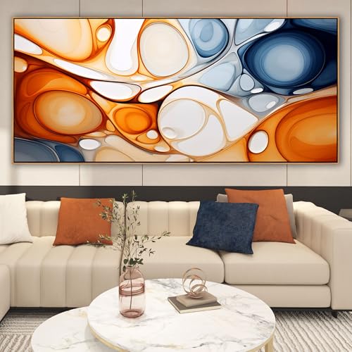 KLAKLA Orange Wall Art 86x39 Inches - Abstract Huge Canvas Picture Wall Decor Living Room Oversized Artwork for Walls Bedroom Office Decoration Modern Frame Wall Art - color: Colorful + Orange Frame, size: 86"L x 39"W
