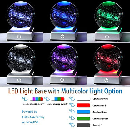 Crystal 3D Solar System Ball Science, Astronomy Gifts with LED Base 3.15'' - color: Solar system ball with Silver LED