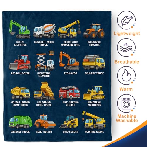 Aimego Construction Vehicles Blanket 50" x 60" Flannel Truck Gift for Fans - color: Construction Vehicles Blanket, size: 50"x60"