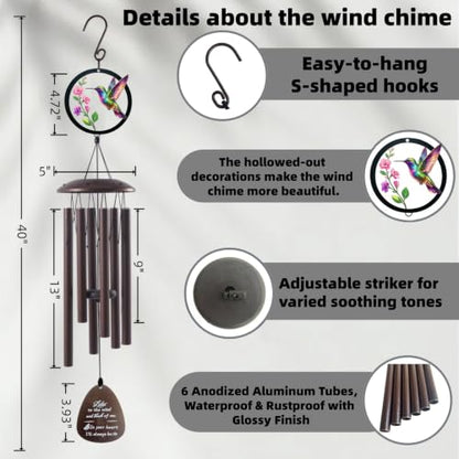 40" Memorial Wind Chimes for Outside,Hummingbird Wind Chimes - color: 40" Memorial Hummingbird Wind Chimes