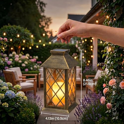 Yowin 2 Pack 9" Solar Lanterns Outdoor Waterproof with Flickering Candle - color: Bronze