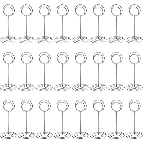 TecUnite 24 pcs 3.35 Inch Picture Clips Table Place Photos Card Holder | Silver Holds Menus Name number Cards, Wedding Reception Birthday Party Centerpieces, Durable Metal Wire,Spiral Base - color: Silver